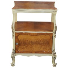 Vintage Romweber French Provincial Louis XV Rococo Serpentine Burl Nightstand End Table