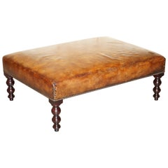 GEORGE SMiTH EXTRA LARGE RESTORED HAND DYED BROWN LEATHER HEARTH FOOTSTOOL