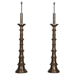 Pair Large Country House Brass Floor Lamps