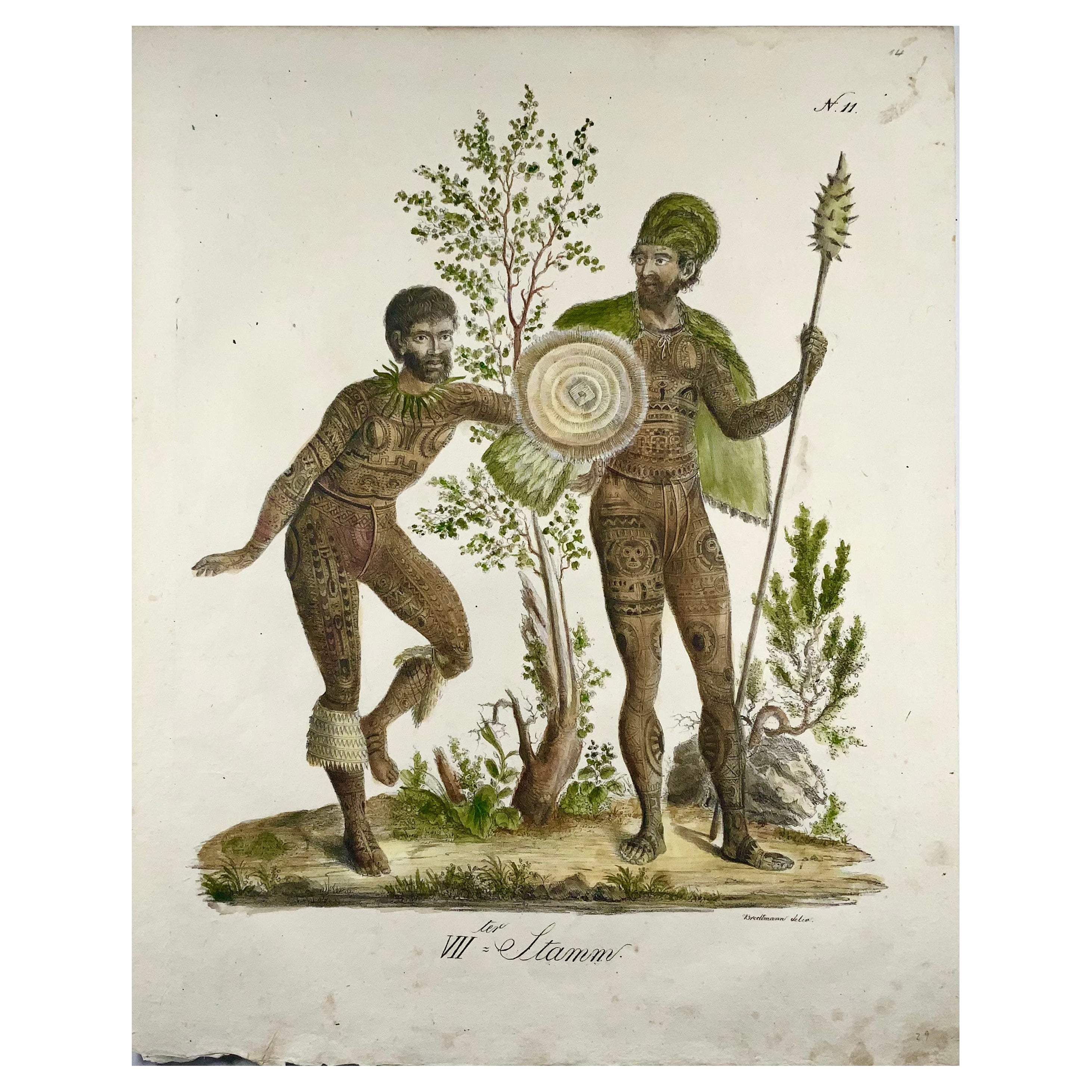 Polynesische Eingeborene, Tätowierungen, Imperial Folio, Inkunabeln der Lithographie