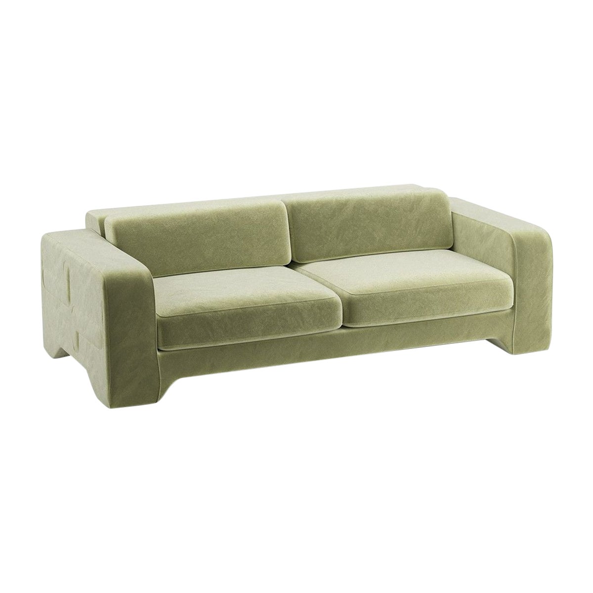 Popus Editions Giovanna 4 Seater Sofa in Almond Green Como Velvet Upholstery For Sale
