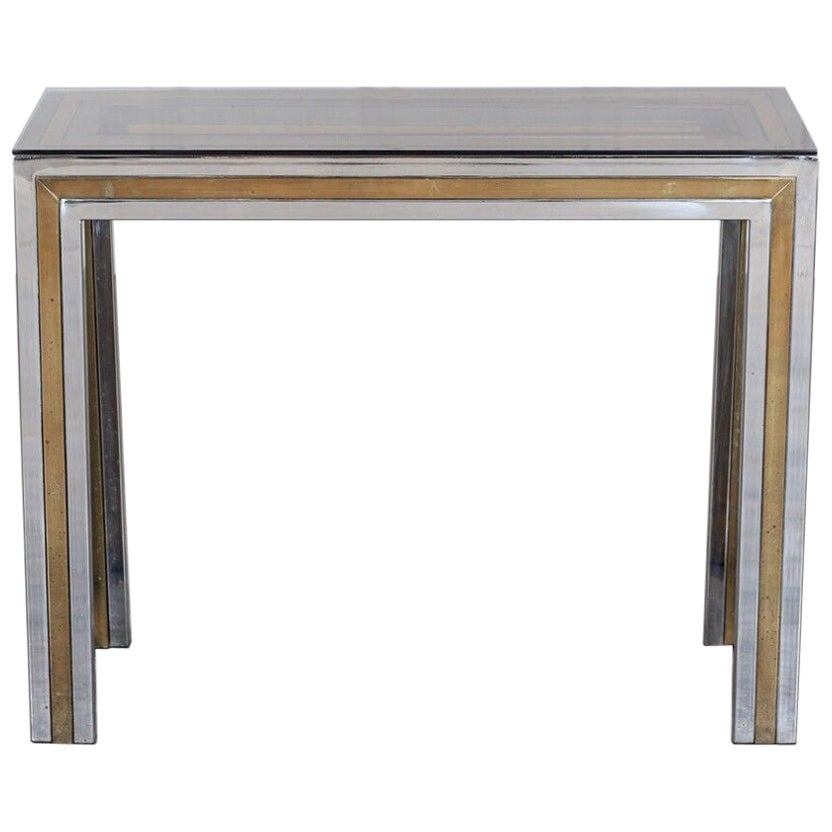 Italian Chrome / Brass Glass Console Table For Sale