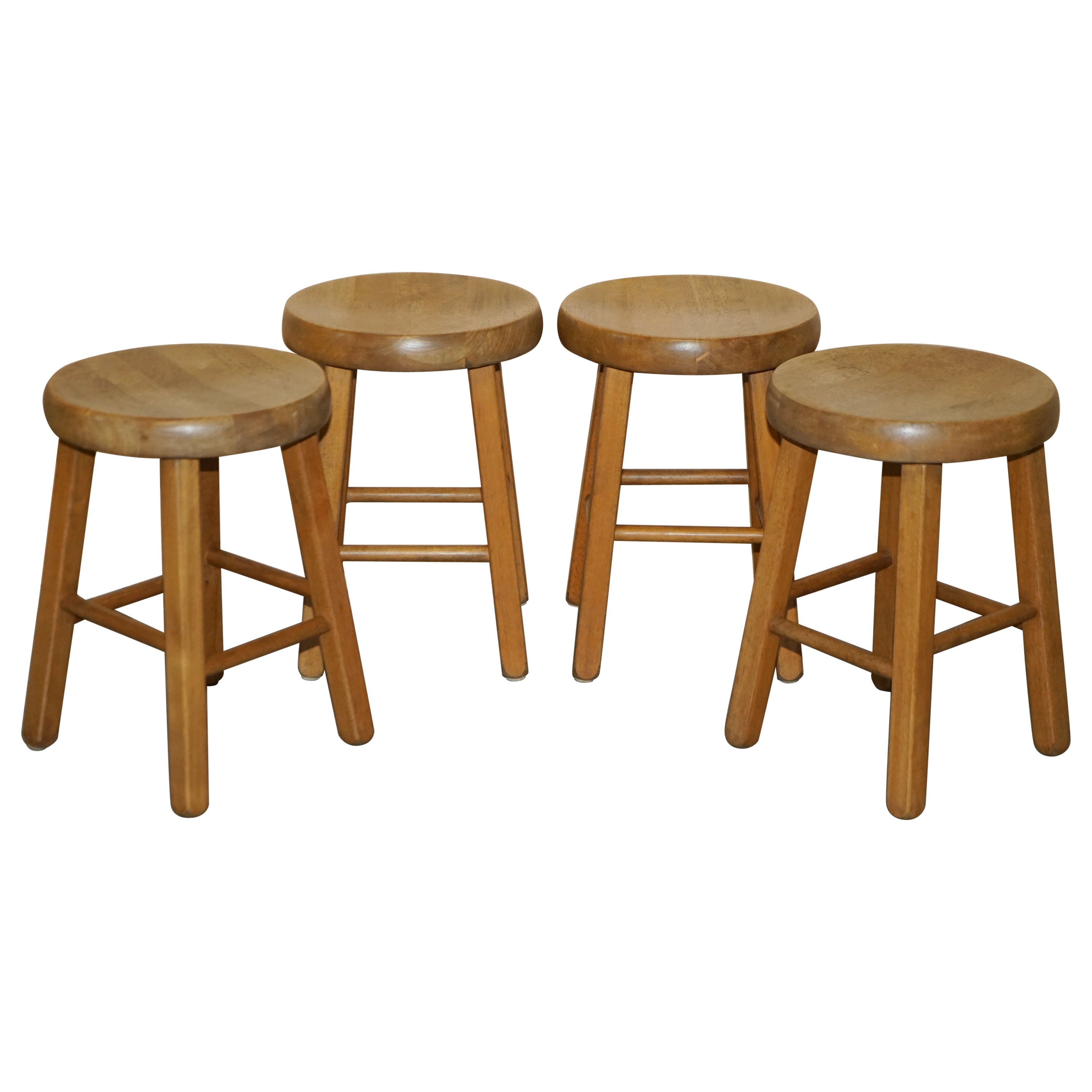 Suite of Four Solid Oak Hand Carved Dining Room Table Stools For Sale