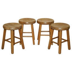 Suite of Four Solid Oak Hand Carved Dining Room Table Stools