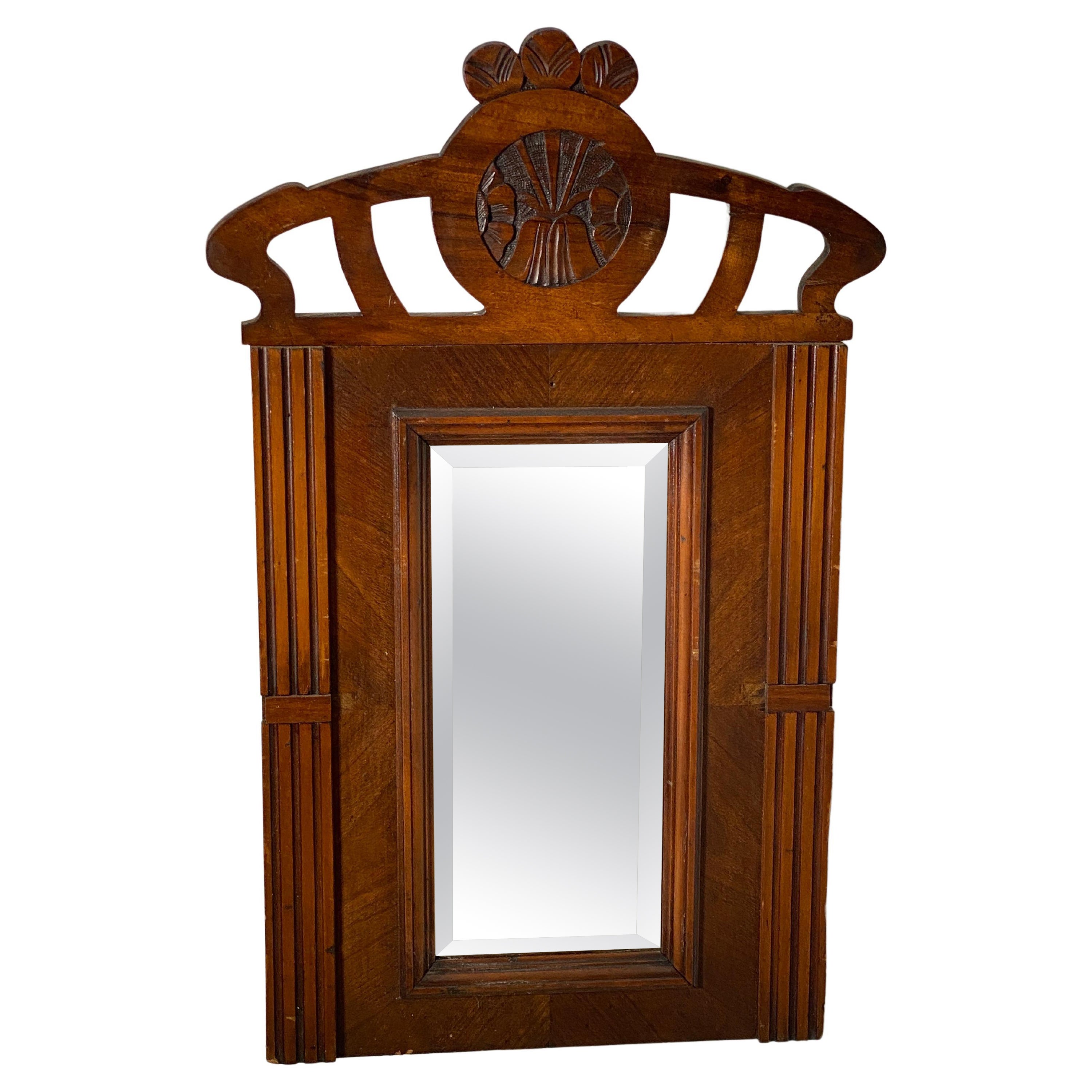 Art Nouveau Wood Wall Mirror with Facet Cut, Austria, circa 1900 For Sale