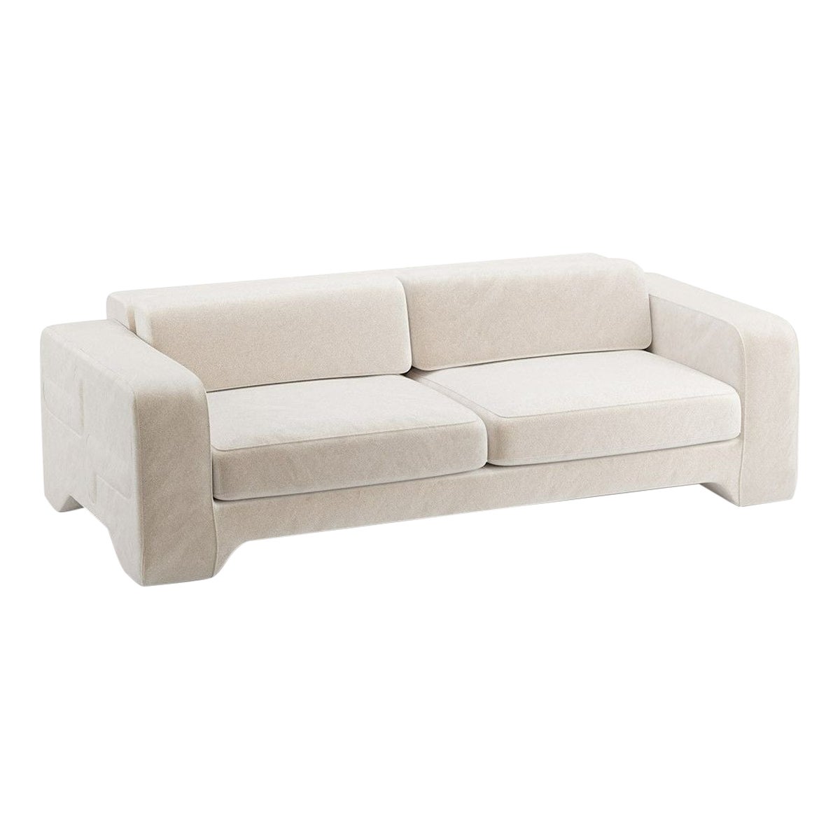 Popus Editions Giovanna 4 Seater Sofa aus cremefarbenem Como-Samtstoff mit Eierschalenmuster