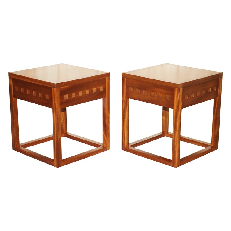 Pair of Nice Hand Made Cherry and Teak Wood Side Tables x 4 Available