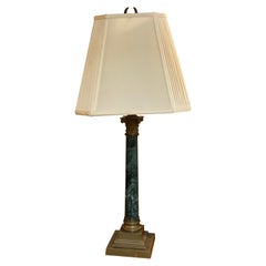 Green Marble & Brass Corinthian Column Lamp