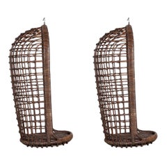 MidC French Bamboo Rattan Swinging Egg Chair
