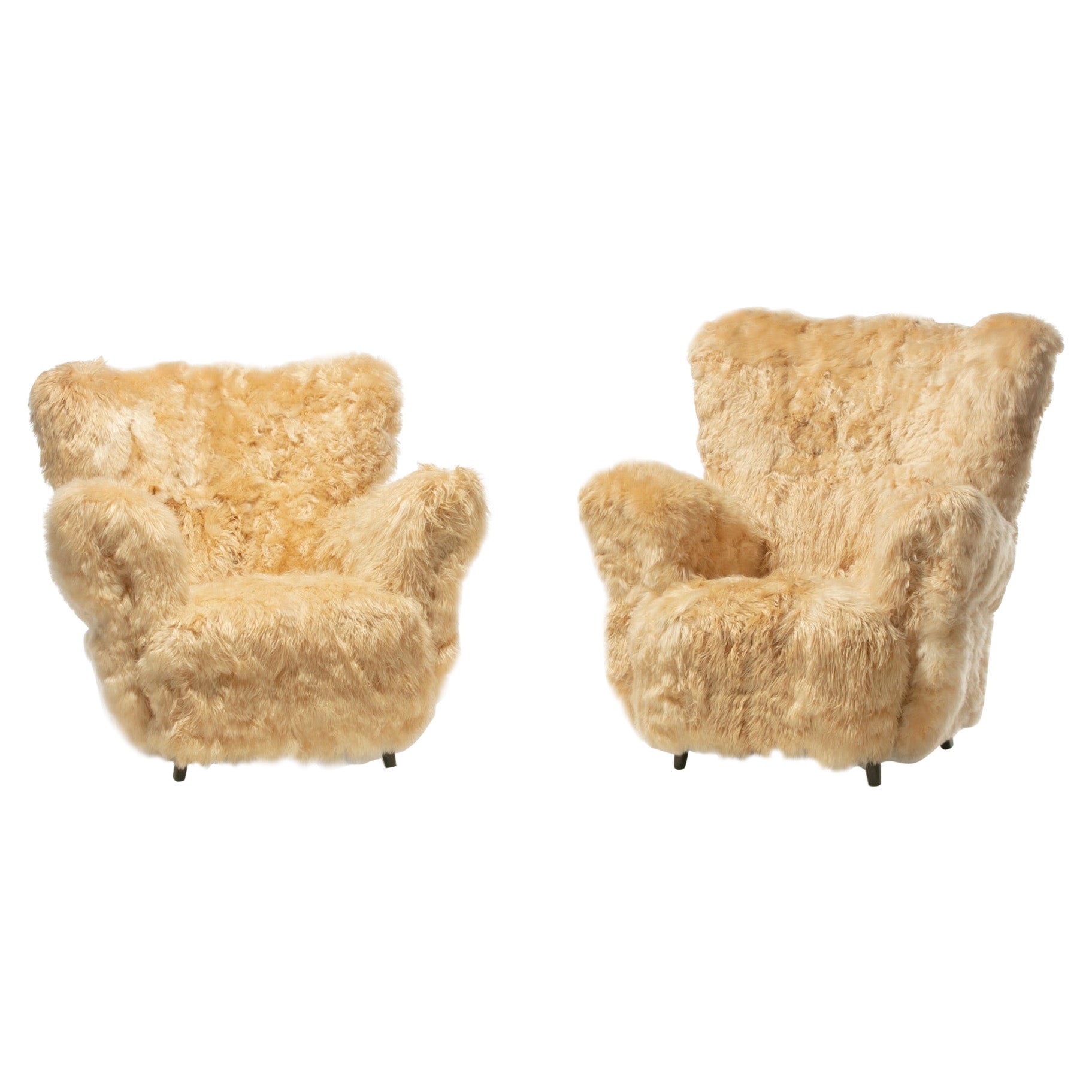 Champagne Alpaca Art Deco Wingback Mom & Pop Lounge Chairs