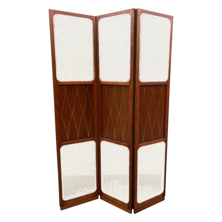 MidCentury Modern 3 Panel Folding Screen or Room Divider For Sale at