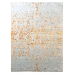 Grey and Yellow Abstract Handmade Silk and Wool Rug. 3.50 x 2.55 m