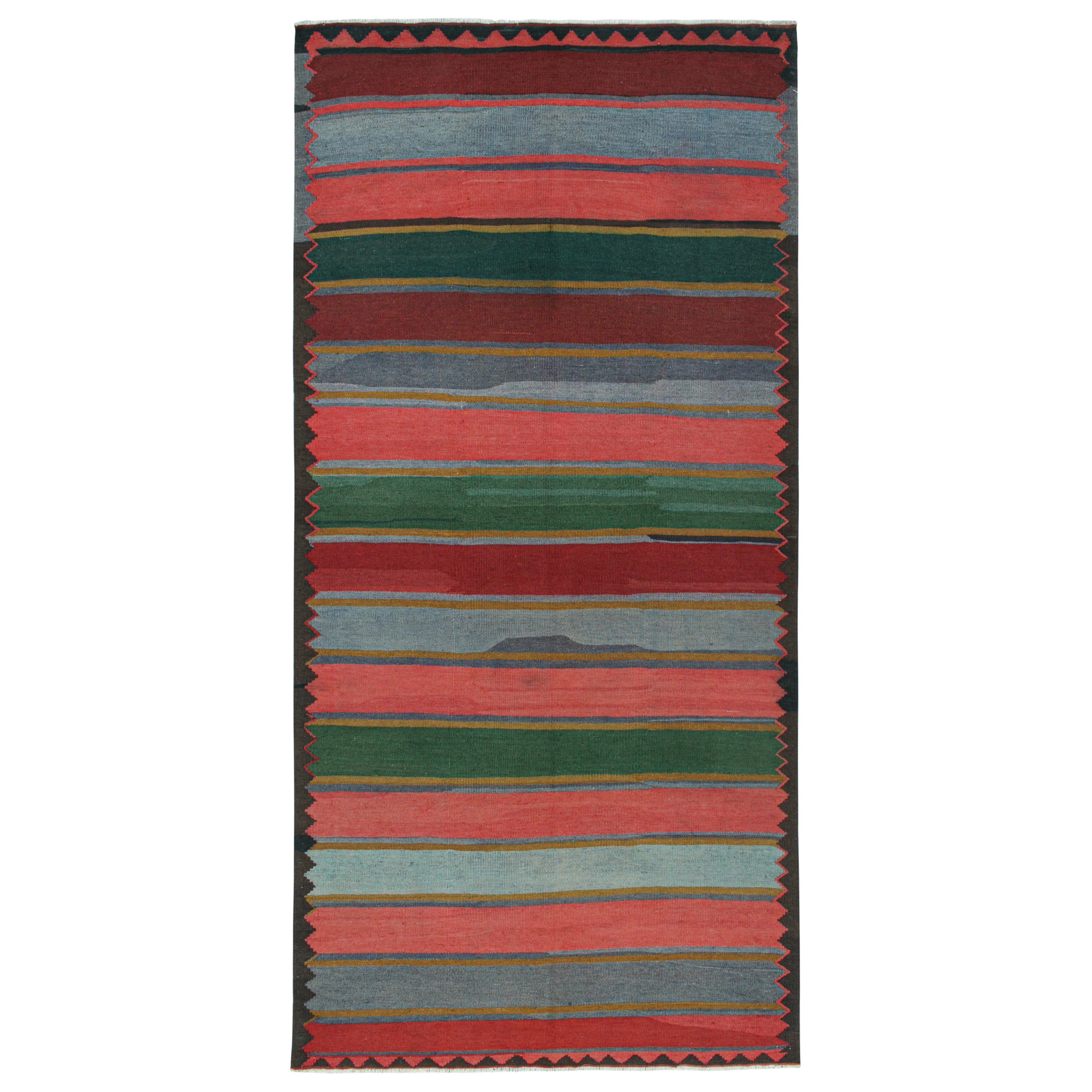 Vintage Persian Bidjar Tribal Kilim in Polychromatic Stripes, by Rug & Kilim For Sale