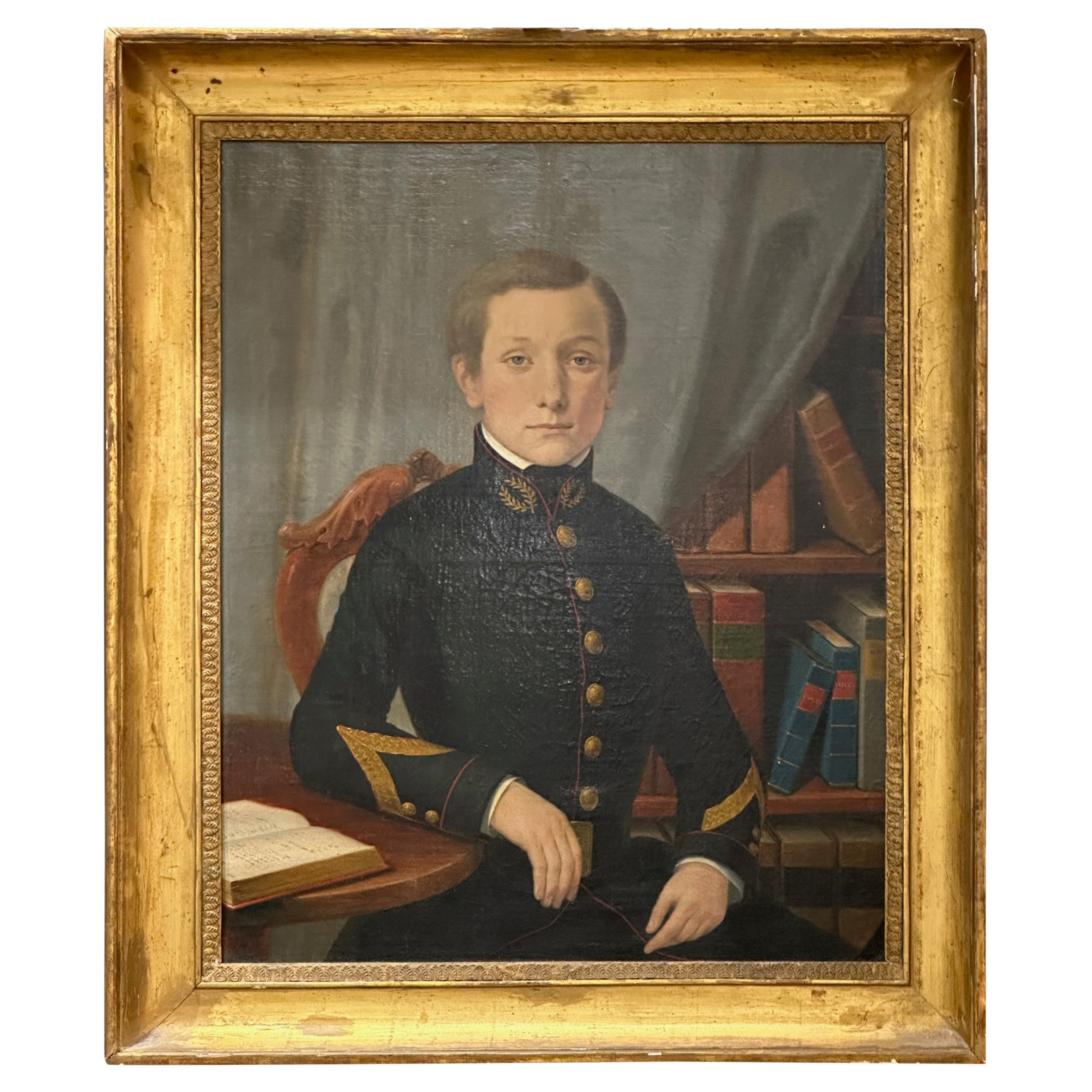 French Early 19th Century Giltwood and Oil on Canvas Portrait of a ...