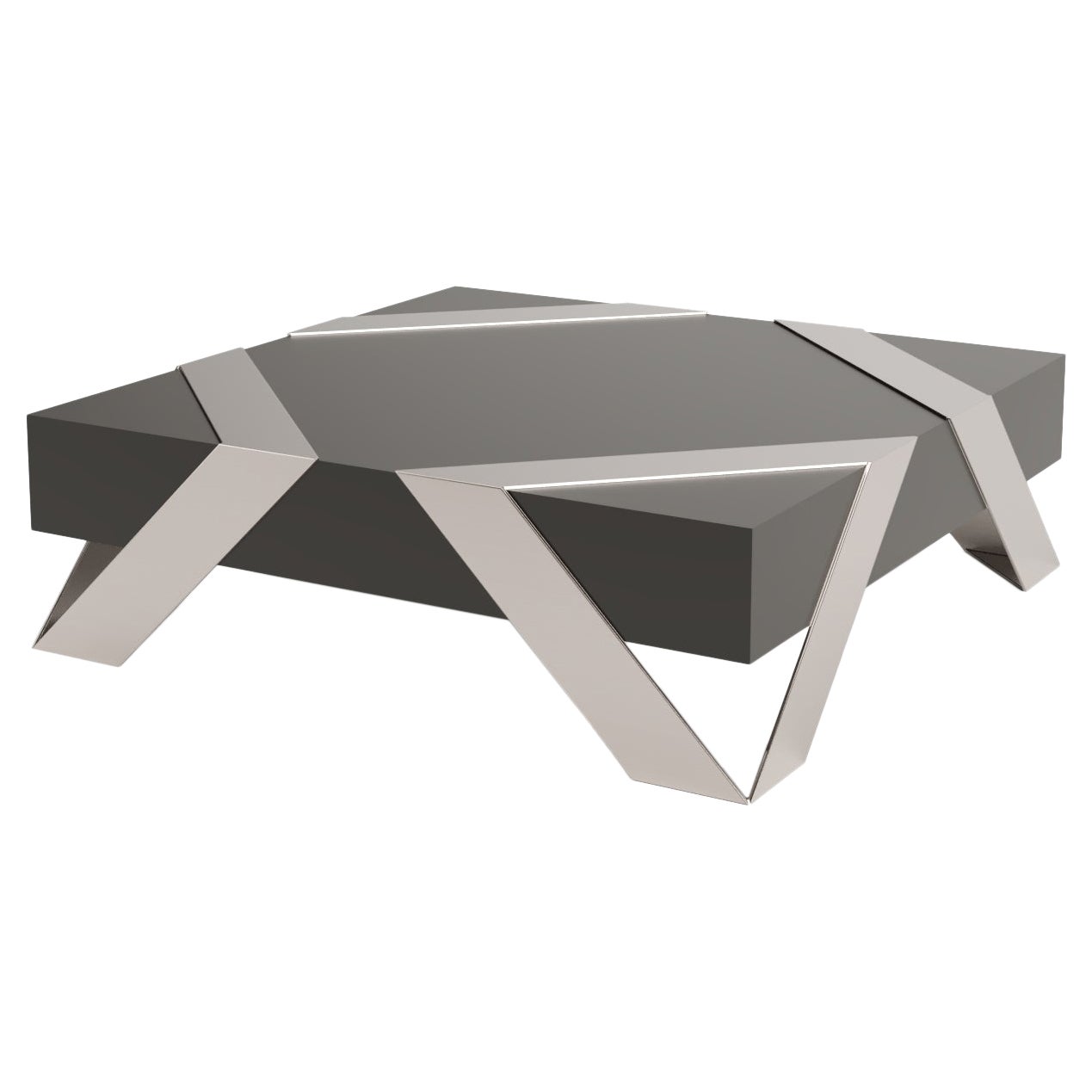 Table basse carrée moderne et minimaliste Laque noire Acier inoxydable brossé