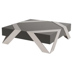 Modern Minimalist Square Coffee Table Black Lacquer Brushed Stainless Steel