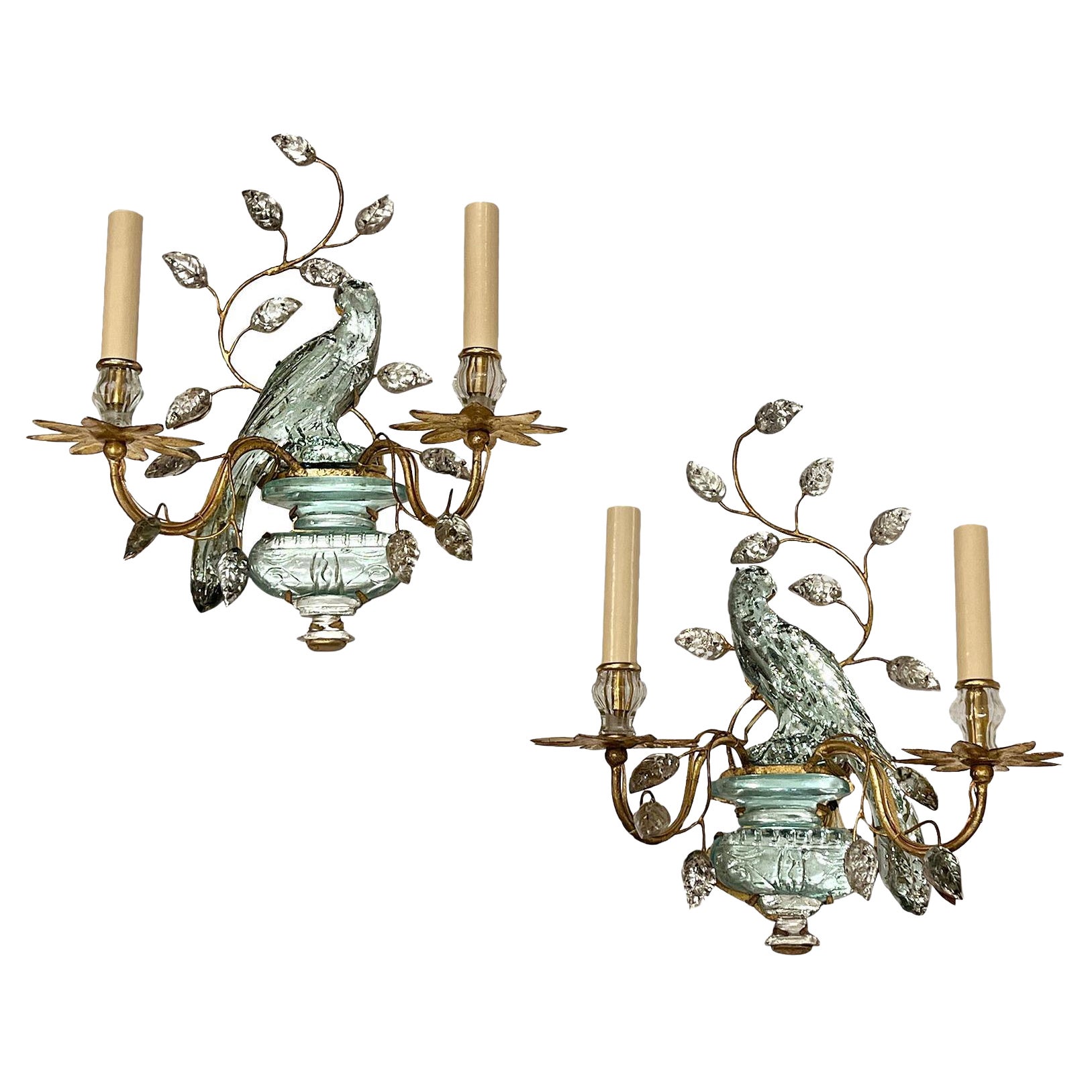 A Pair of Molded Glass Bird Sconces For Sale