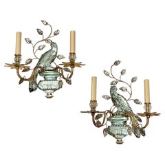A Pair of Molded Glass Bird Sconces