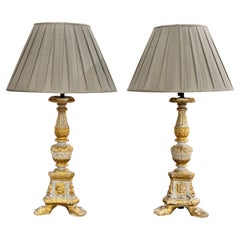 18th Century Italian Giltwood Altar Stick Table Lamps