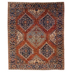  Antique Geometric Persian Heriz Handmade Wool Rug with Orange Rust Field