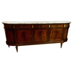 French Louis XVI-Style buffet in mahogany with white marble top, curved sides