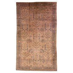 Handmade Floral Antique Turkish Oushak Oversize Wool Rug with Allover Tan Field