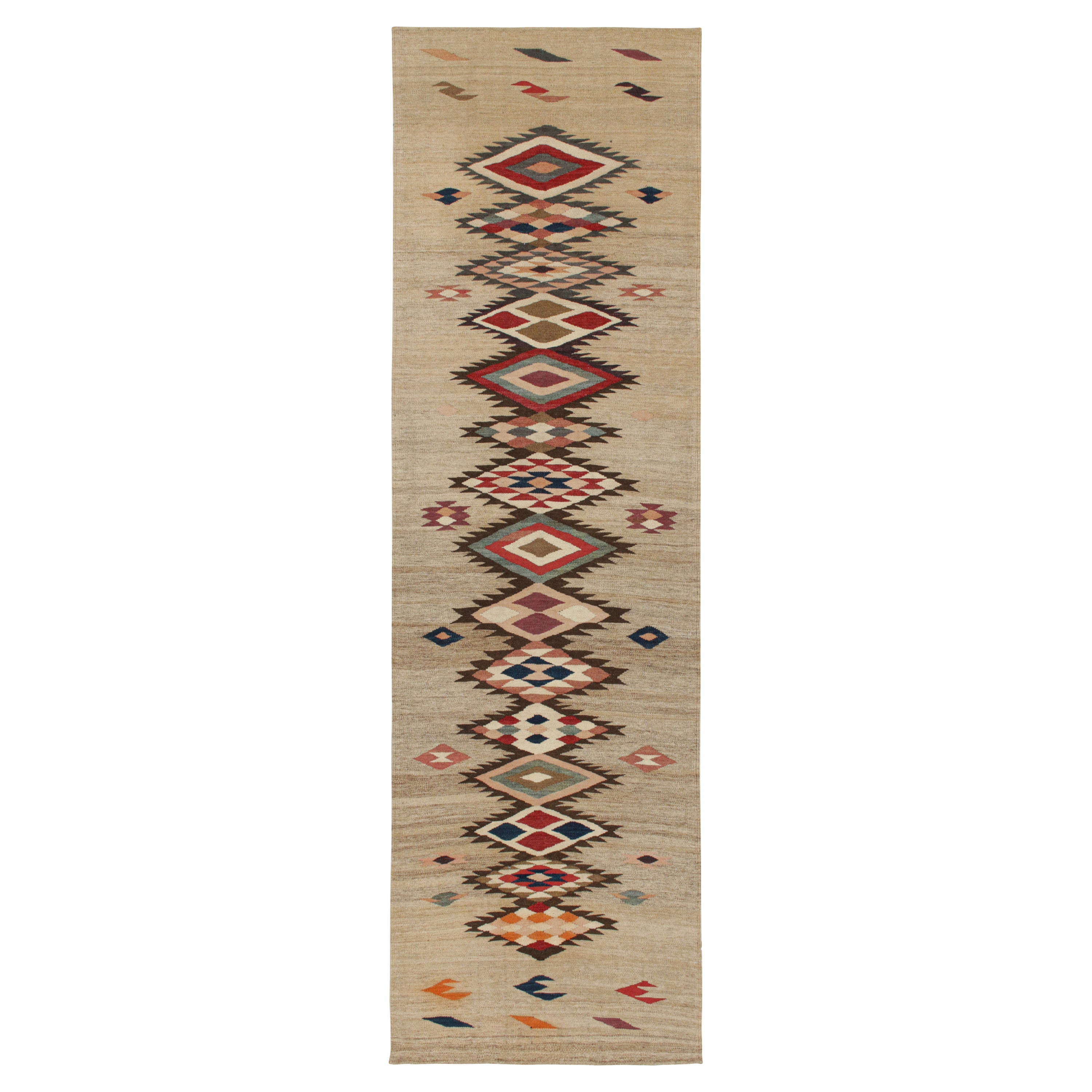 Vintage Shahsavan Tribal Kilim Runner in Polychromatic Patterns by Rug & Kilim For Sale