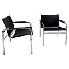 Postmodern Klinte Black Leather Lounge Chairs by Tord Bjorklund for Ikea, 1980s