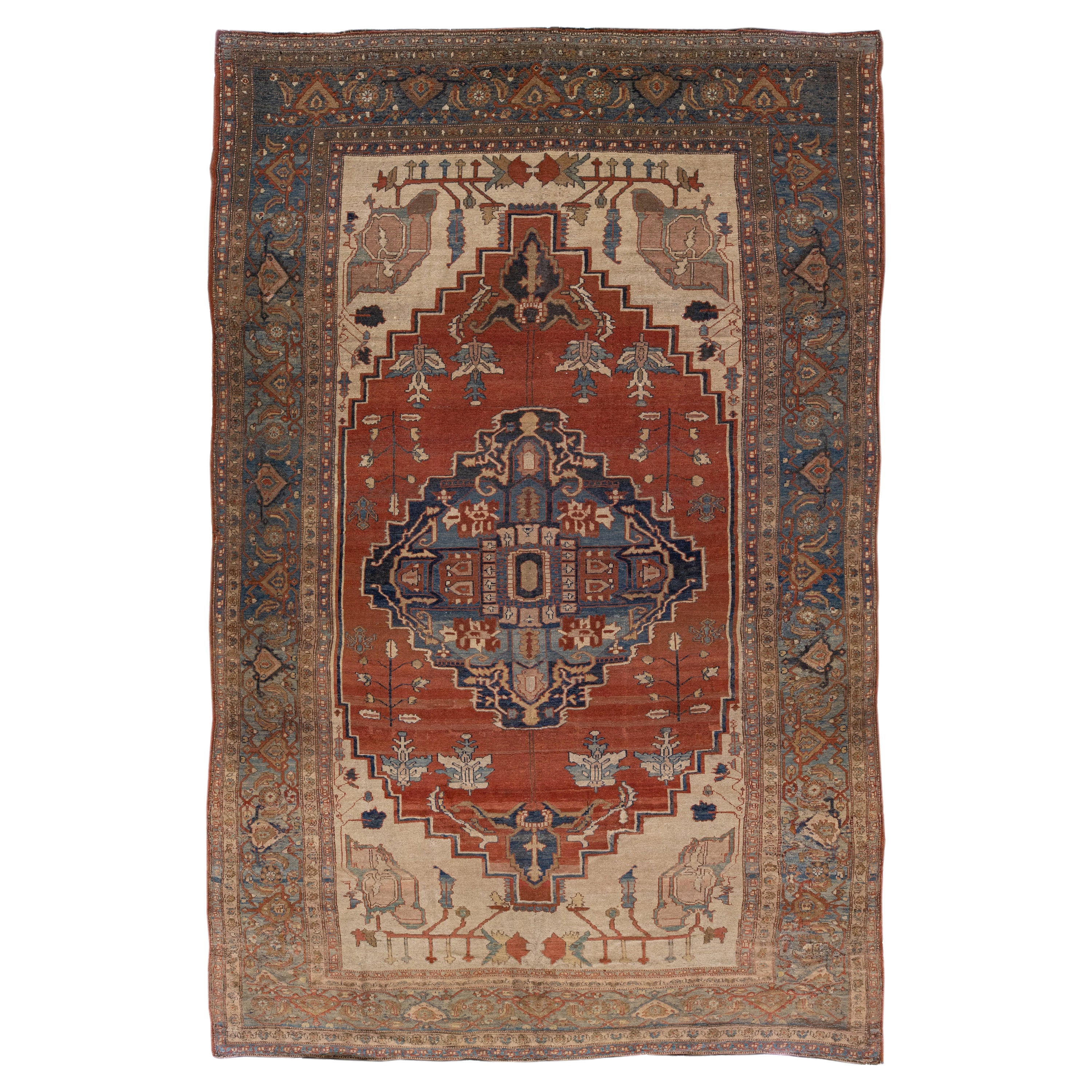 Vintage Bakshaish Handmade Rust Wool Rug with Medallion Design For Sale