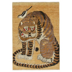 Rug & Kilim’s Oriental Style Tiger Rug in Beige with White and Brown Pictorial