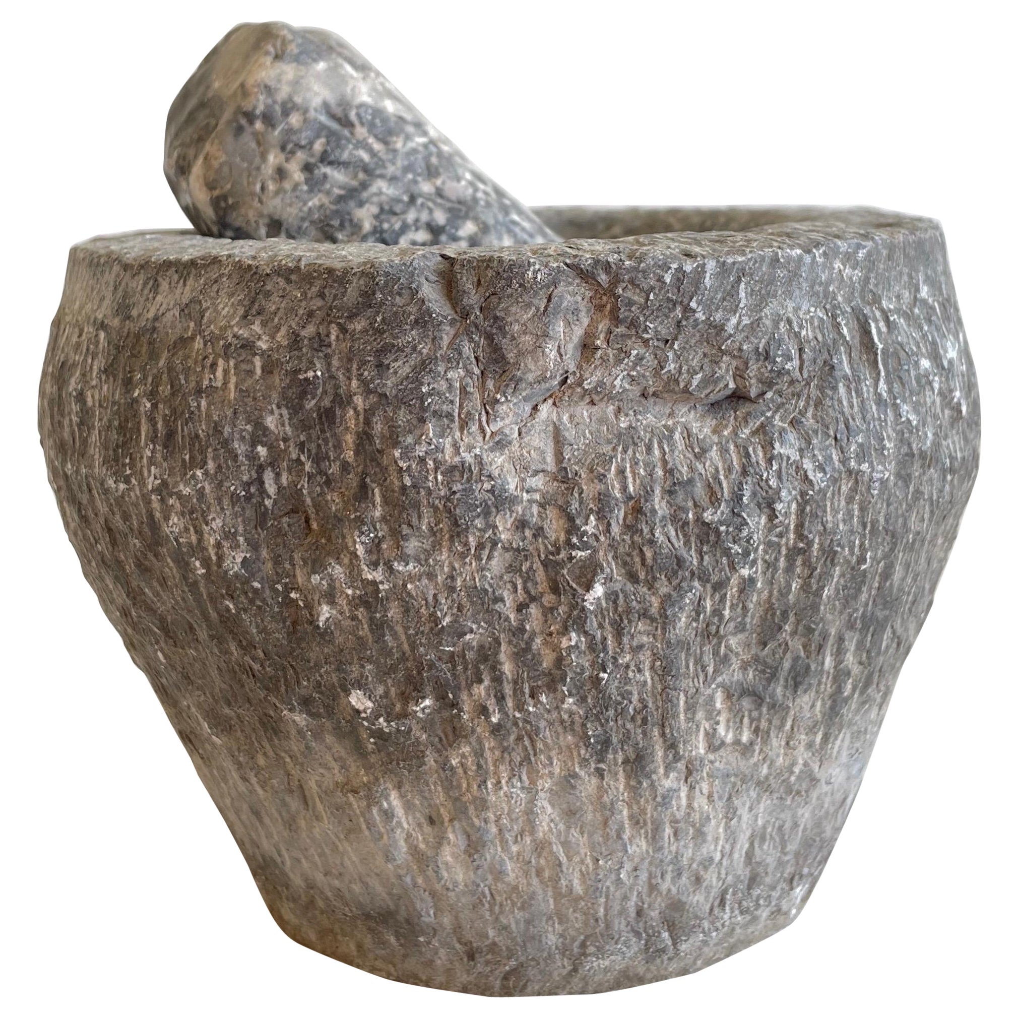 Antique Stone Mortar and Pestle Bowl Set