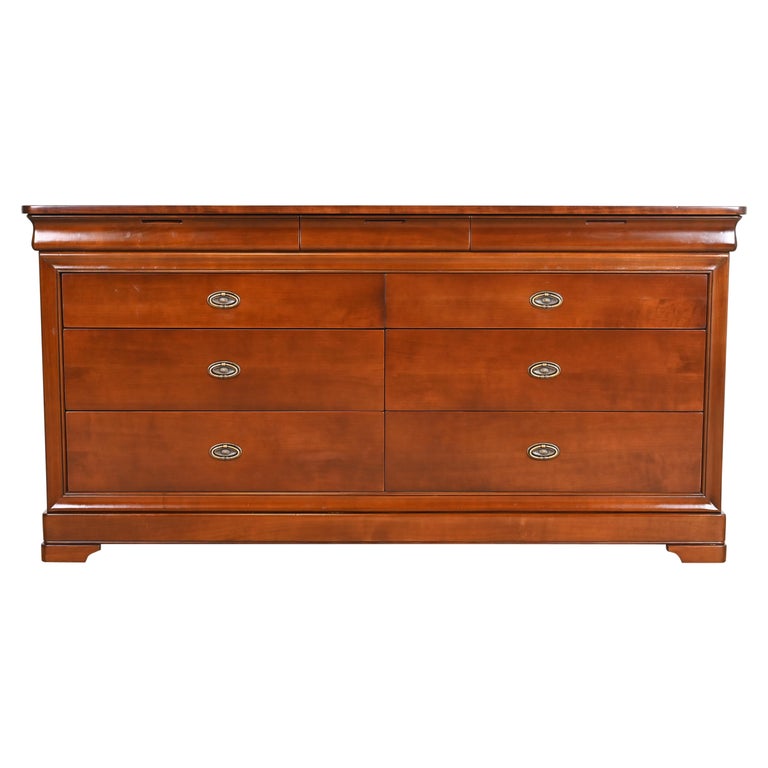 Grange French Louis Philippe Cherry Wood Long Chest Of Drawers at 1stDibs