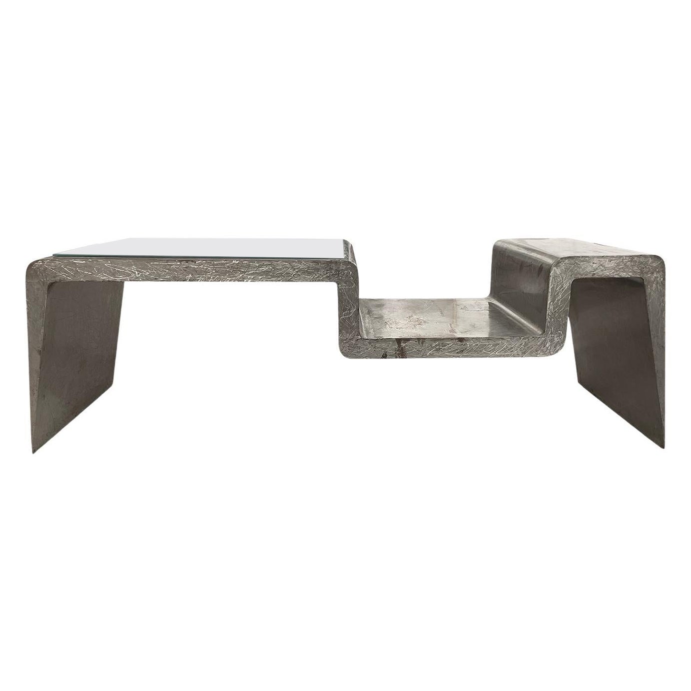 Bureau en métal galvanisé gris brutaliste italien du 20e siècle, table de bureau