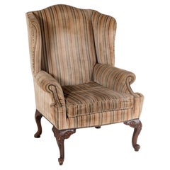 Stylish George III Style Wing Back Armchair in Original Striped Upholstery