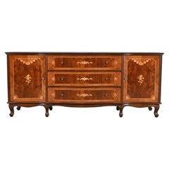 Jules Leleu Style French Continental Inlaid Burled Walnut Dresser, Circa 1940s