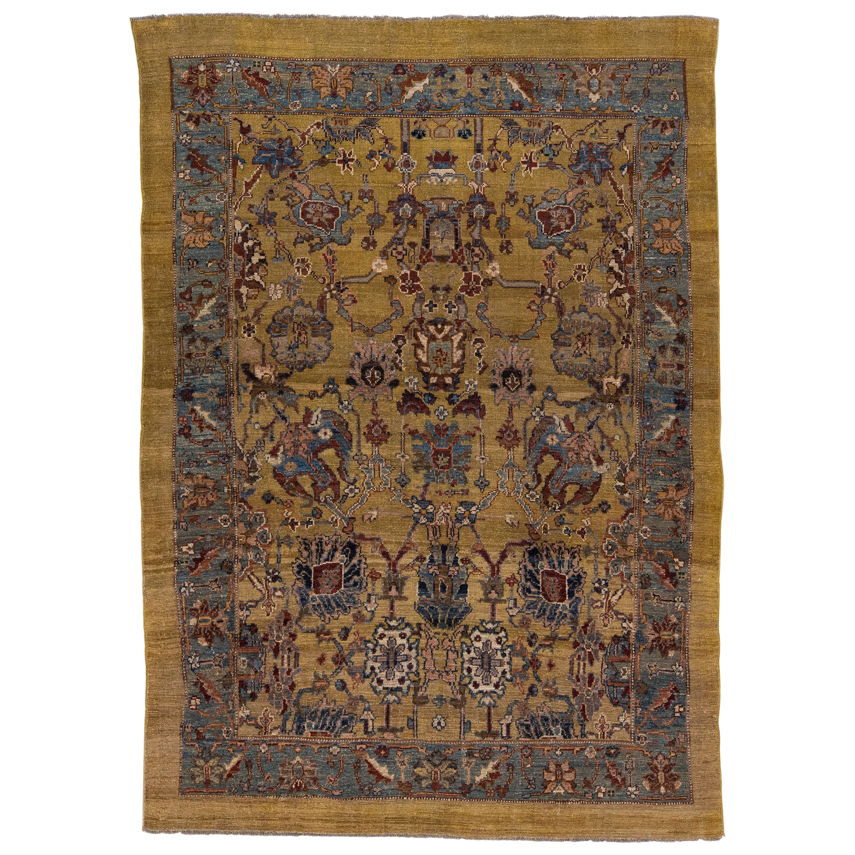 Modern Brown Revival Handmade Wool Rug with Floral Motif