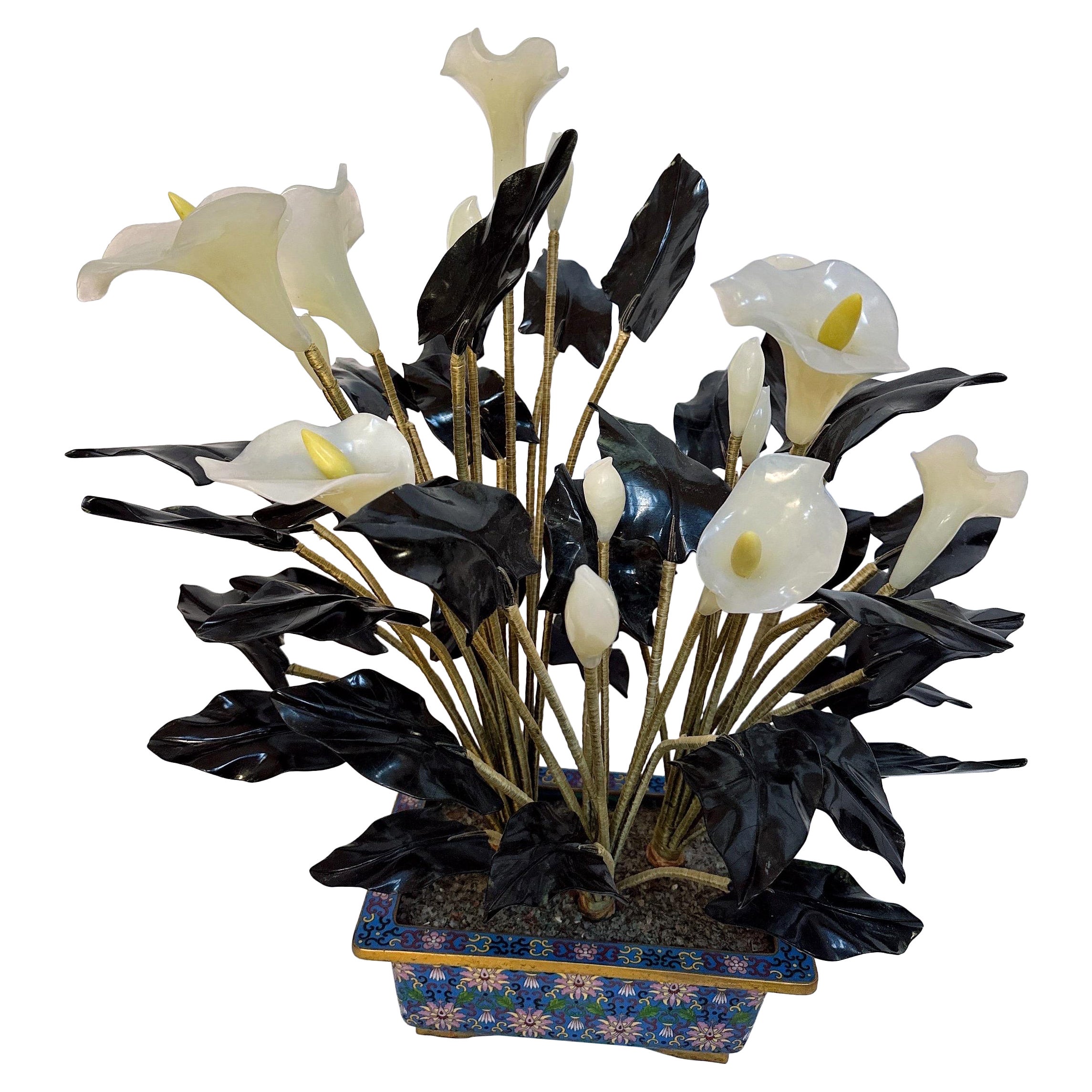 Einzigartiges Chinesisch  Alocasia-Blütenbaum im vergoldeten Cloisonné-Topf