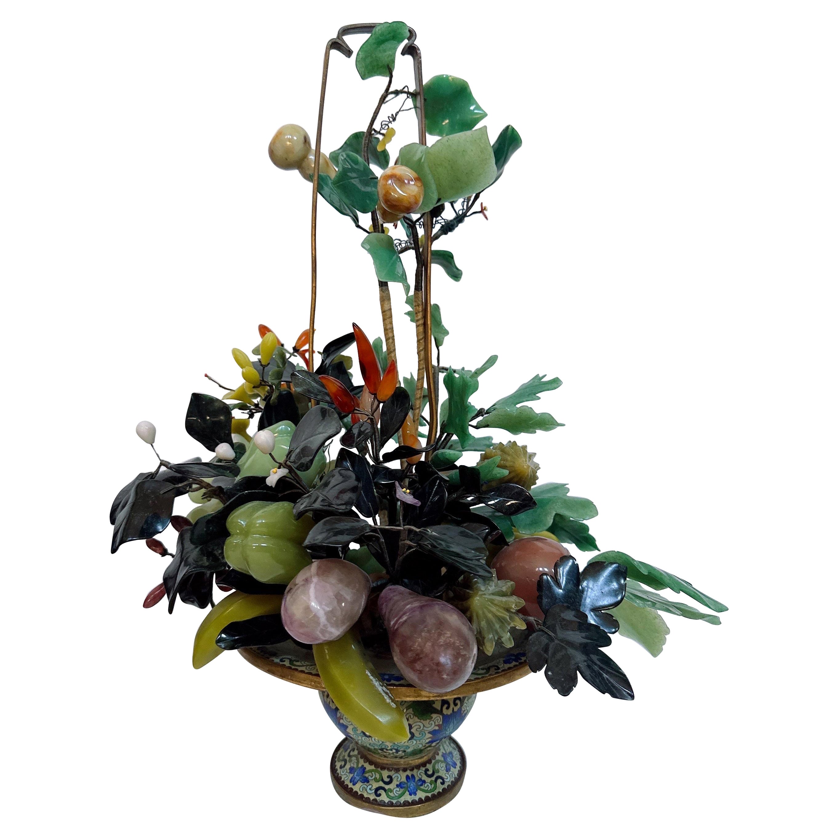 Antike chinesische Bonsai in vergoldetem Cloisonné-Korb Topf