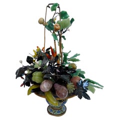 Antike chinesische Jade Bonsai in vergoldeten Cloisonné Korb Topf