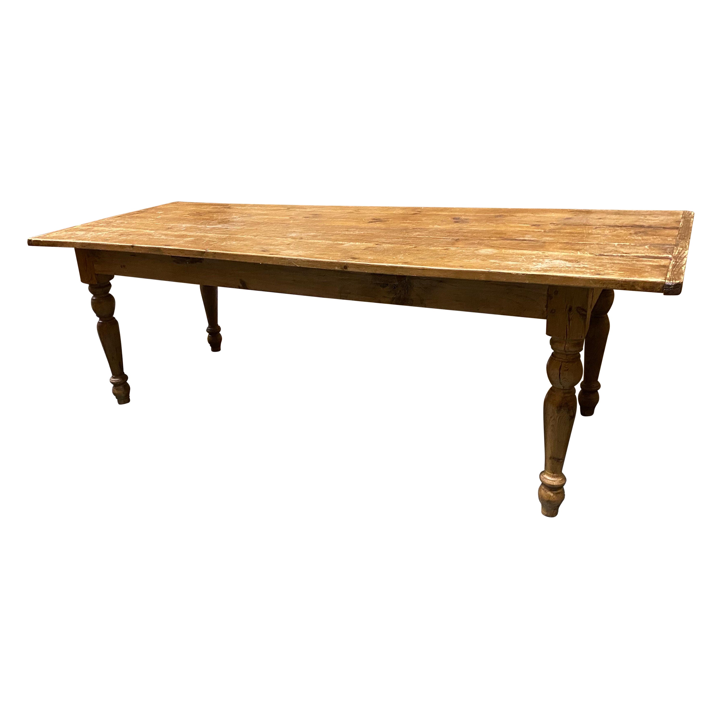 Long Rustic Pine Dining Table For Sale