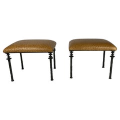 Pair of Sorgue Stools, by Bourgeois Boheme Atelier, Saddle Ostrich Leather