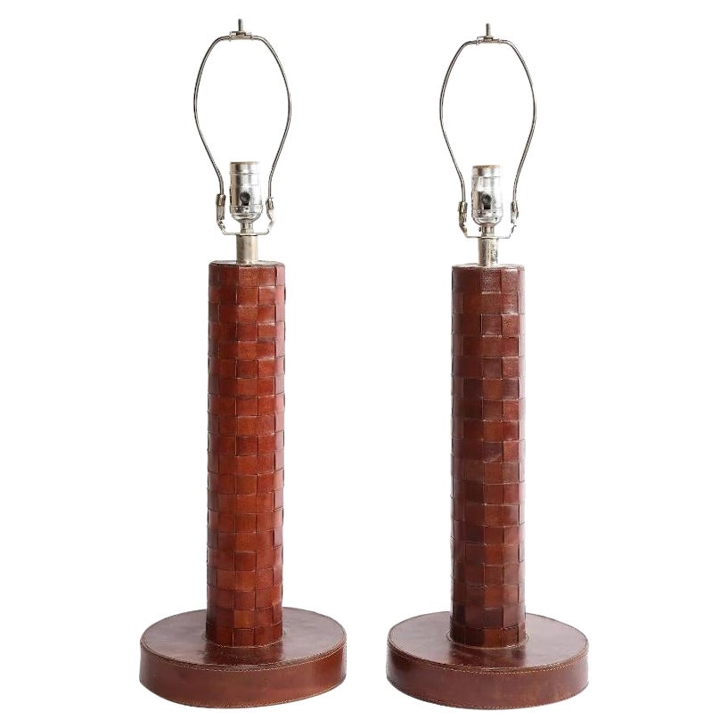 Rare Pair of Art Deco Leather Lamps by Paul Dupré-Lafon for Hermès, circa 1935