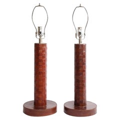 Vintage Rare Pair of Art Deco Leather Lamps by Paul Dupré-Lafon for Hermès, circa 1935