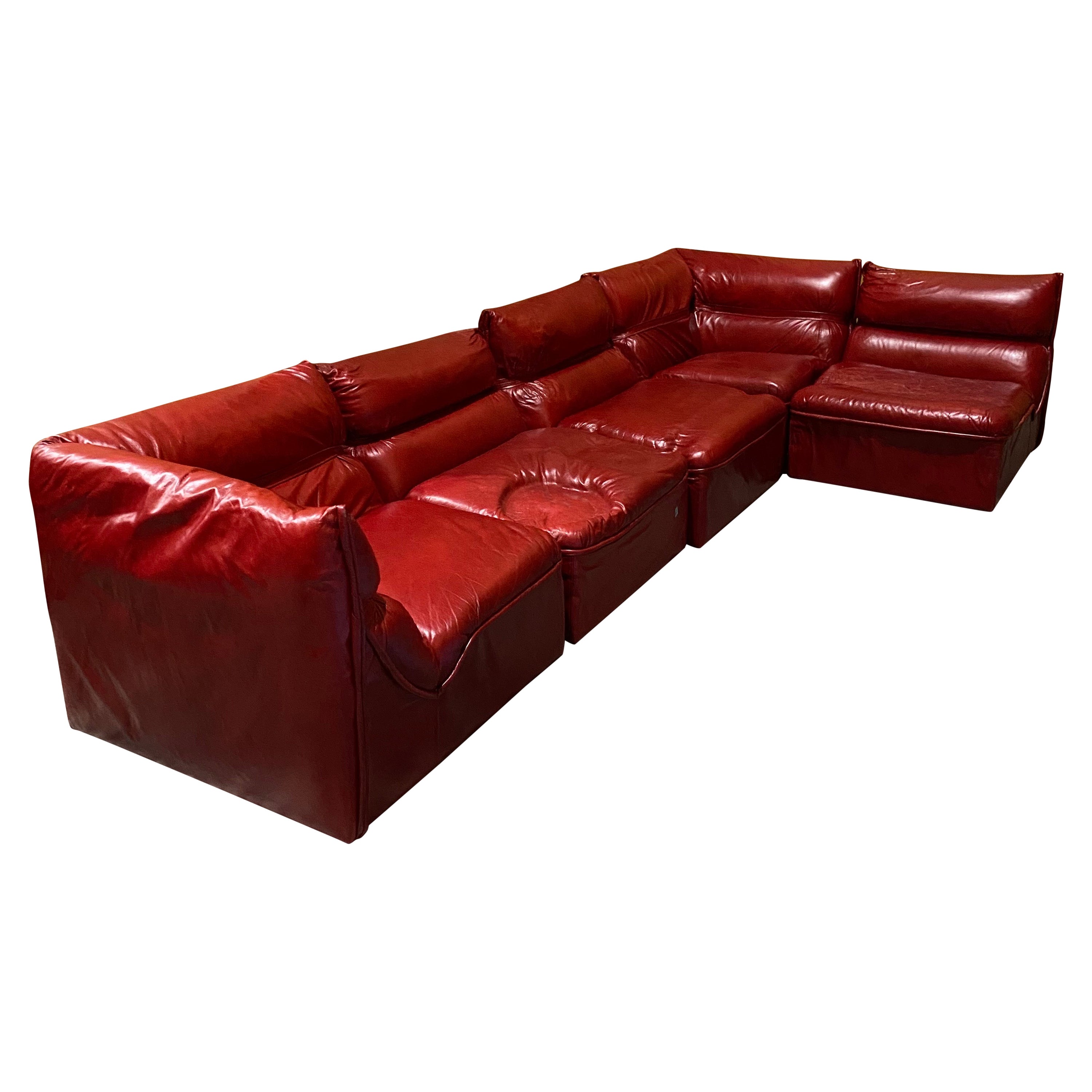 'Monte Carlo' Red Leather Sectional, by Mariani for Pace Collection For Sale