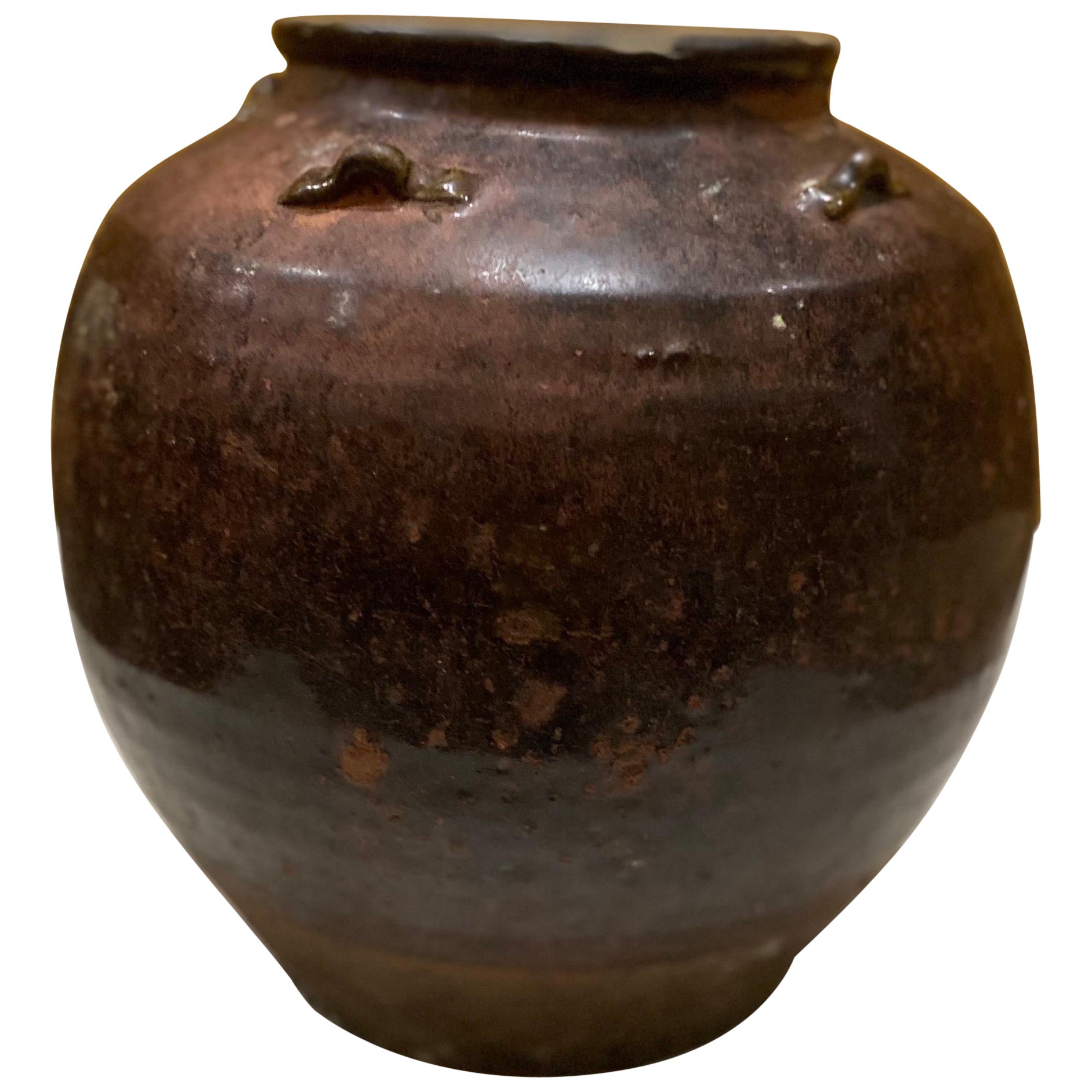 19th C Brown Glazed Earthenware Pot For Sale