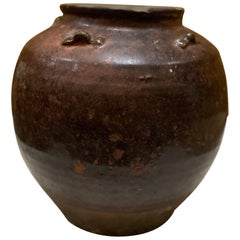 Antique 19th C Brown Glazed Earthenware Pot