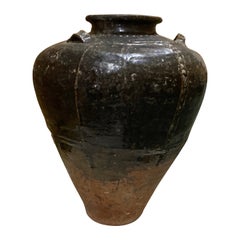 Large 19th C. Japanese Brown Glazed Terracotta Pot