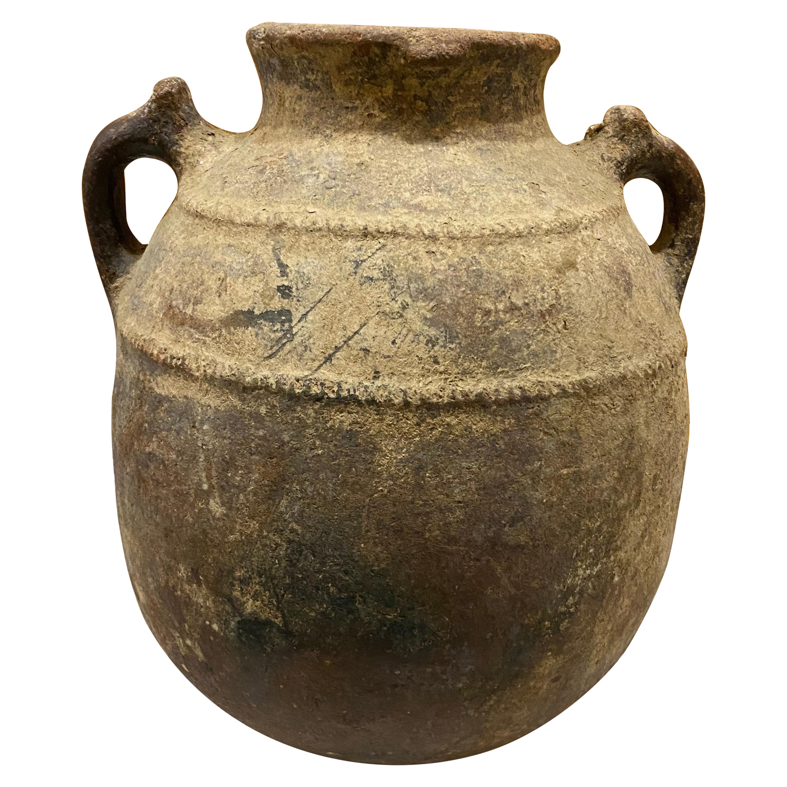 Large Italian 18th Century Rounded Terracotta Olive Jar with Two Arms For Sale