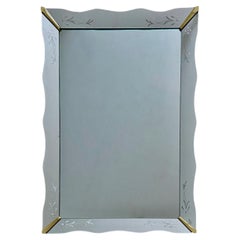 Large Art Deco Scalloped Etched Wall Mirror