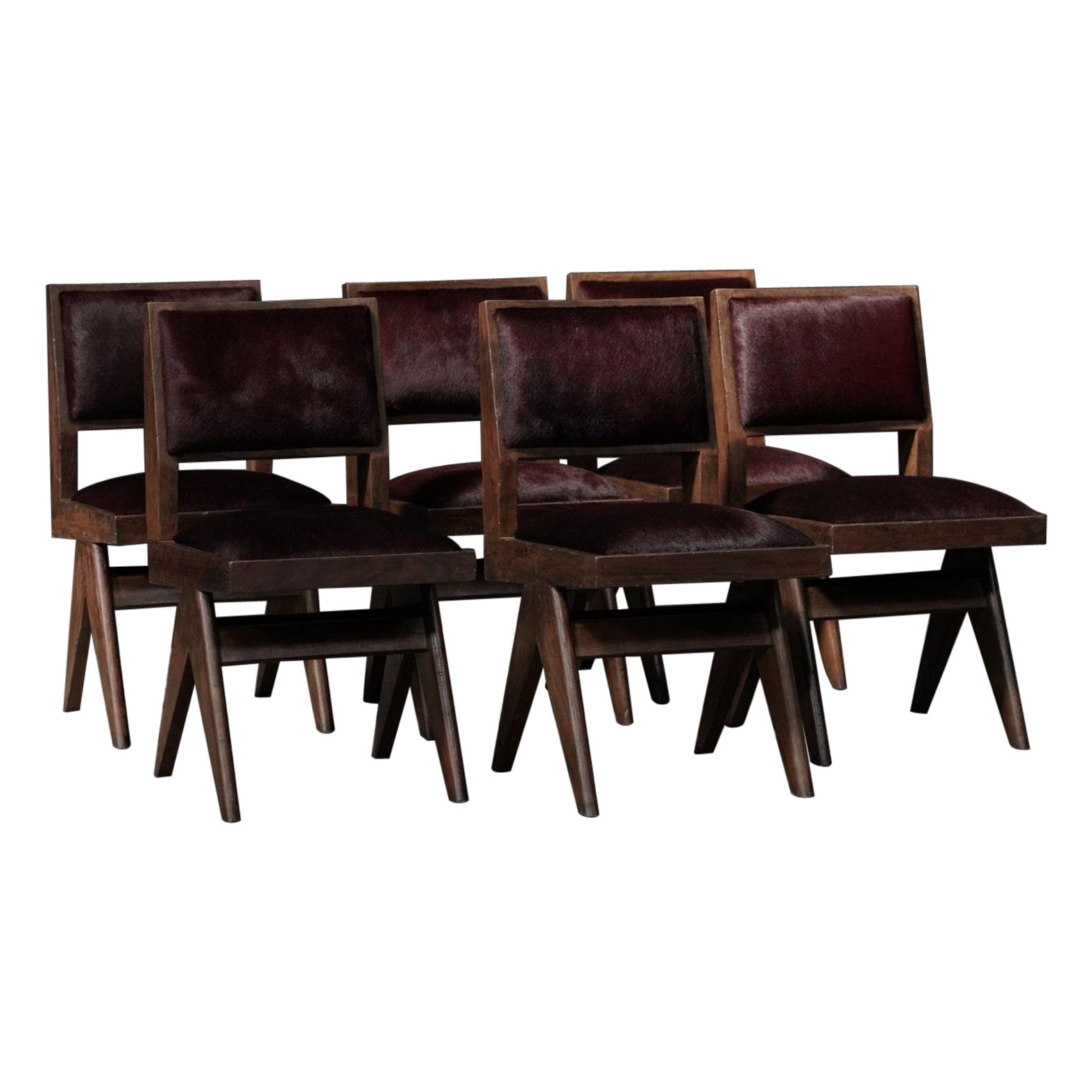 Pierre Jeanneret Dining Chairs in Burgundy Cowhide For Sale at 1stDibs